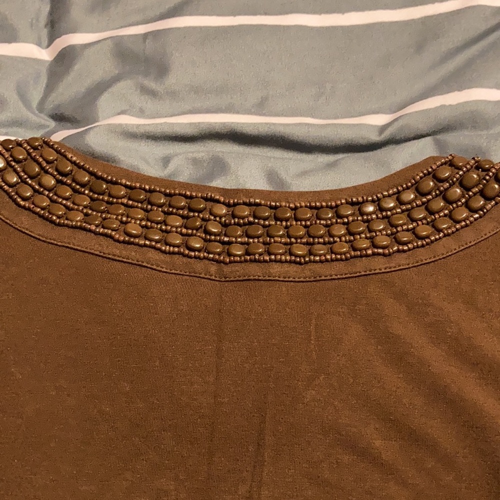 Talbots Medium Pet chocolate brown top w/beading - Picture 5 of 8